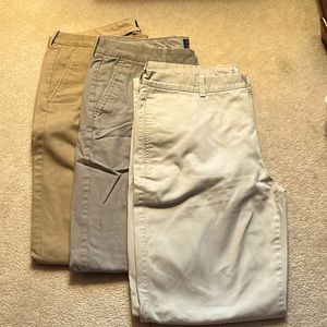 J Crew 3 pair khakis khaki, grey and beige 35x32
